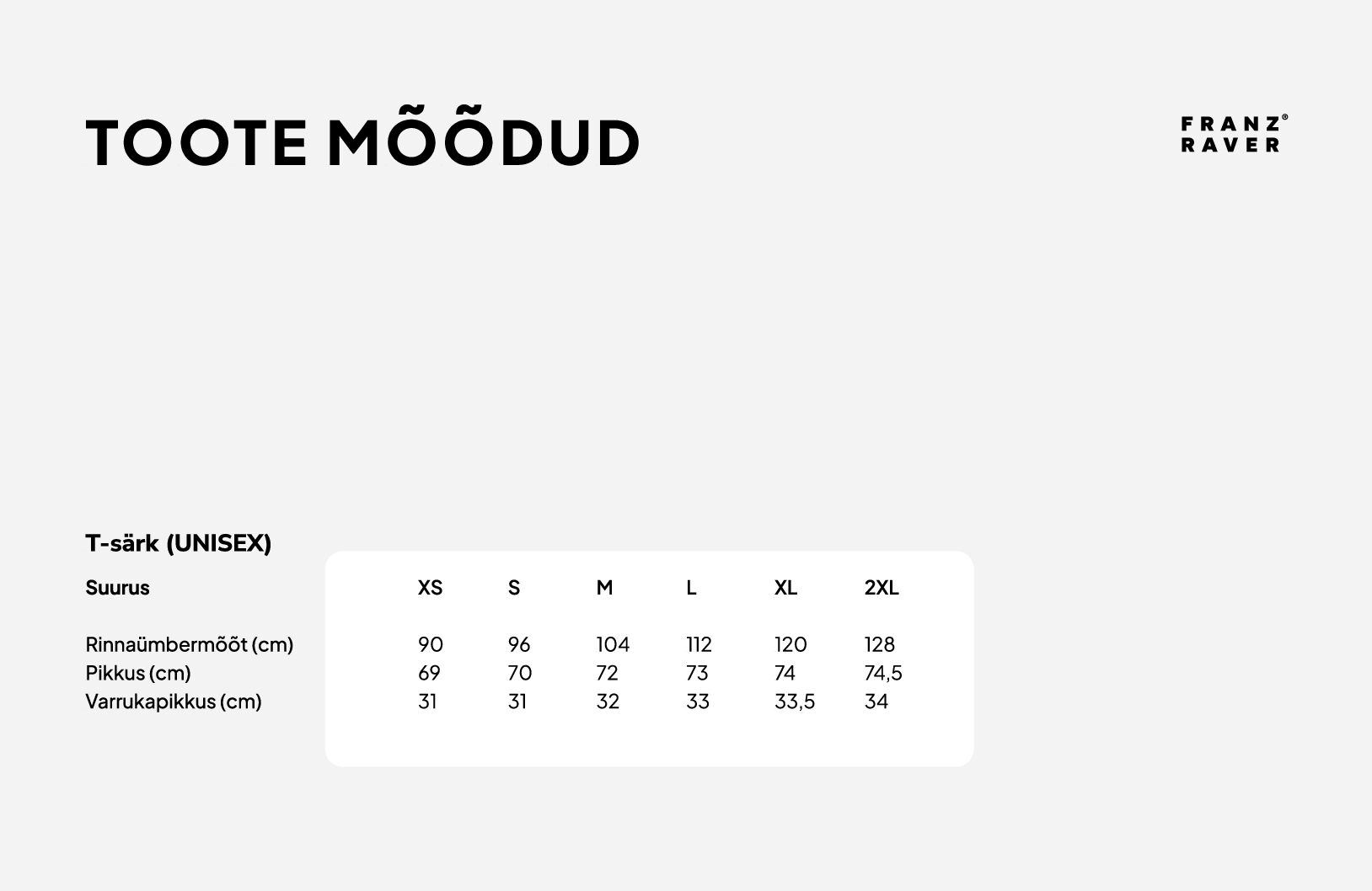 Toote mõõdud t-särk